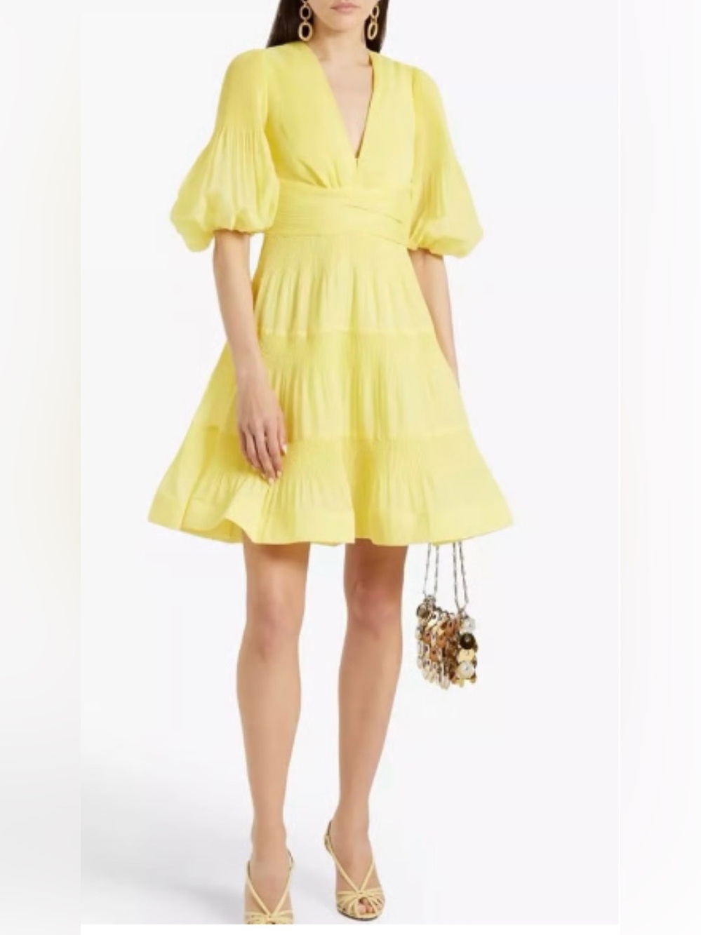 Zimmermann Sunny Yellow V-Neck Tiered Mini Dress